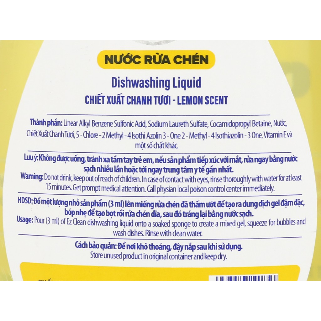 Nước rửa chén Ez Clean chiết xuất chanh tươi chai 800g