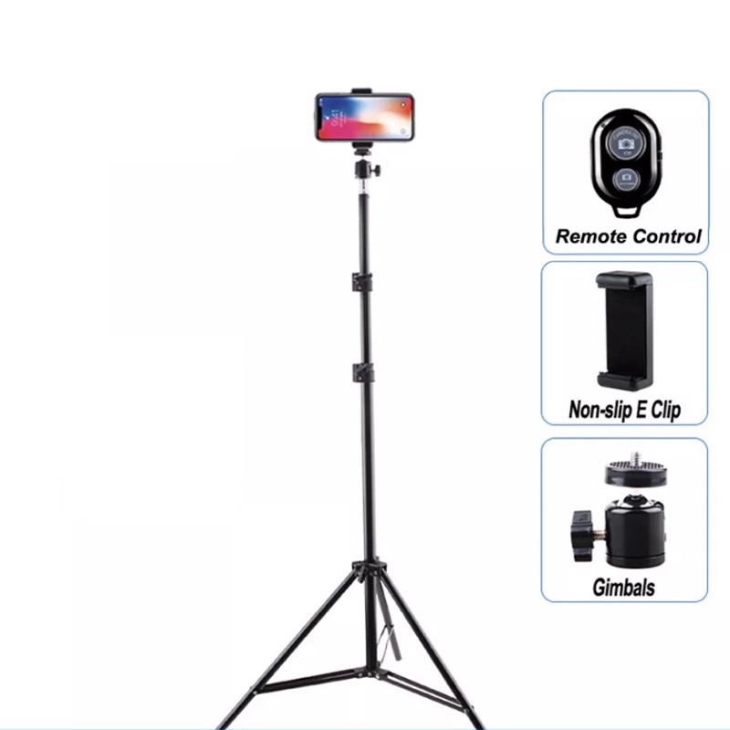 Chây quay titok, tripod điện thoại livestream Selfiecom kèm remote chụp ảnh, đầu kẹp điện thoại và bi cầu xoay 360 độ