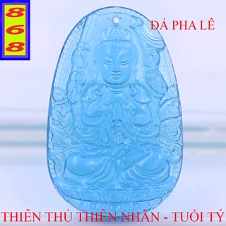 Mặt Dây Chuyền Phật Thiên Thủ Thiên Nhãn Pha Lê Xanh biển 3.6cm - Mặt Size Nhỏ - Tặng Kèm Móc Inox