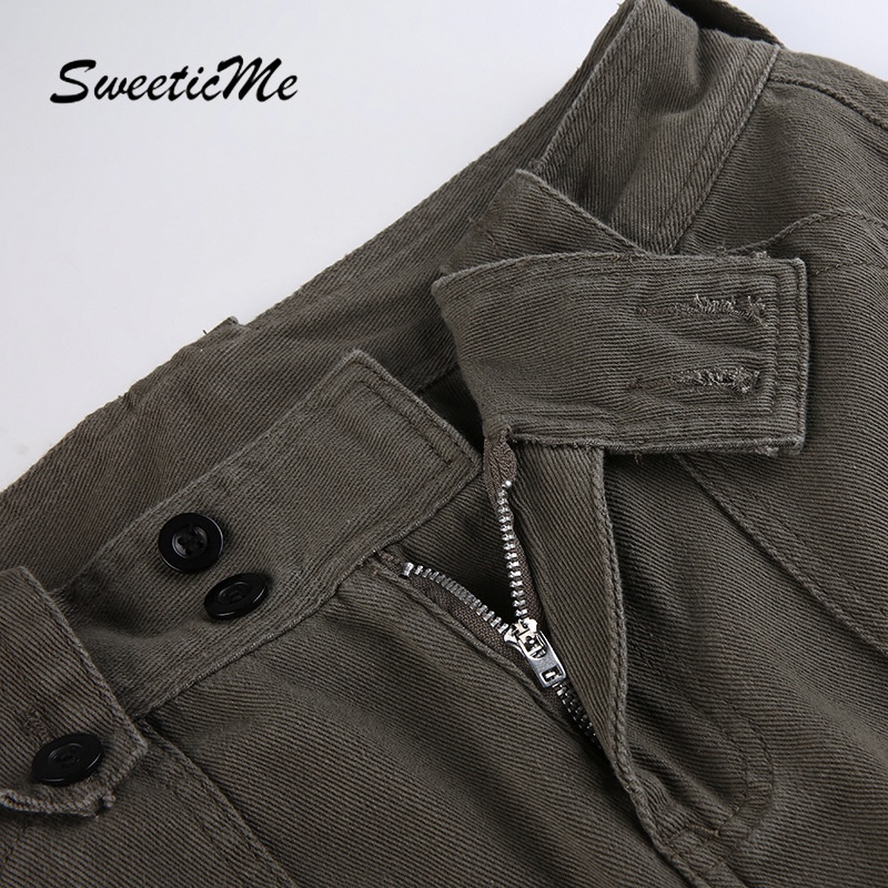 Sweeticme Quần Denim Lưng Thấp Phong Cách Đường Phố Cá Tính Dành Cho Nữ