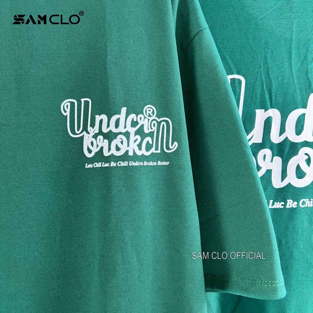 Áo thun nữ tay lỡ SAM CLO freesize phông form rộng dáng Unisex - áo lớp, nhóm, couple in chữ UNDER BROKEN màu xanh rêu | BigBuy360 - bigbuy360.vn