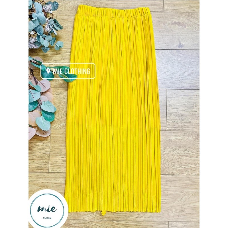 Chân Váy Xếp Ly, Chân Váy Midi Xẻ Sau Mix Áo Sơ Mi, Áo Phông Mặc Hè Đi Biển Màu Nổi Hồng Vàng Xanh Đen