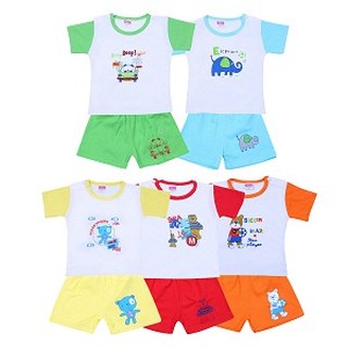 Combo 5 Bộ bé trai / bé gái cài vai tay ngắn trắng viền màu Nanio