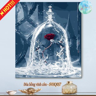 Tranh sơn dầu số hóa tự tô màu theo số có khung ĐÓA HỒNG VĨNH CỬU SVHQ057 ( Tranh tự tô hoa hồng tết xuân góc sắc màu )