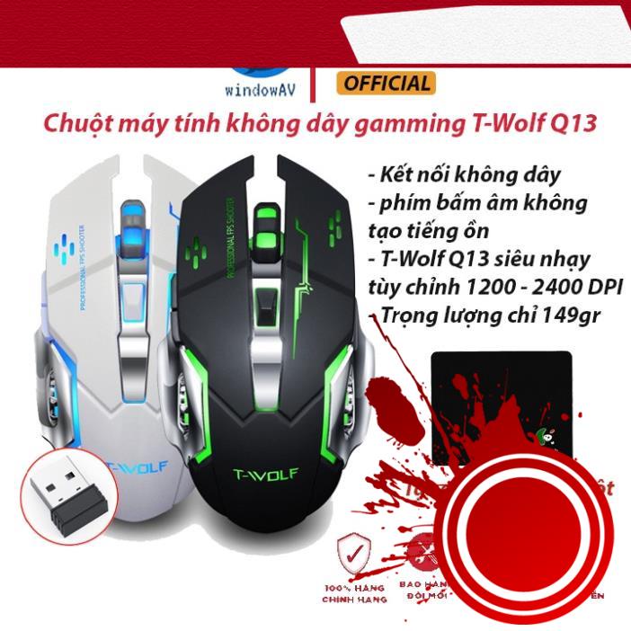 [ Hàng Hot ] Chuột Game Không Dây Sạc Pin T- WOFT Q13| HÀNG CHÍNH HÃNG| TẶNG MIẾNG LÓT CHUỘT LOGITECH