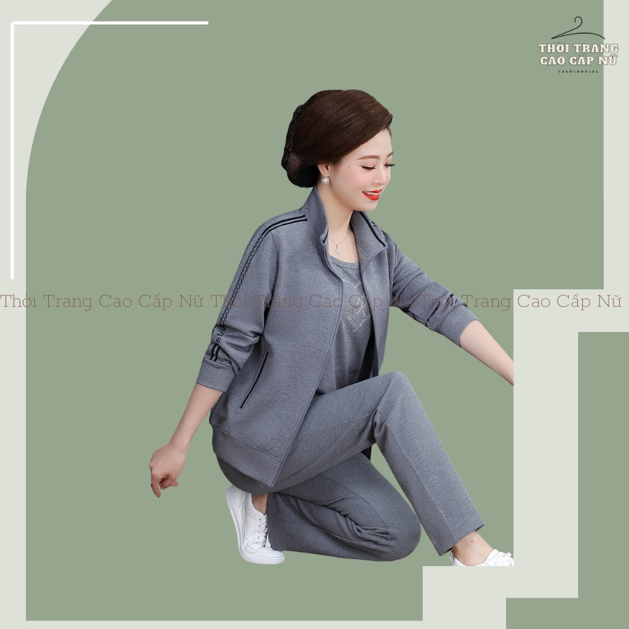 Bộ Thu Đông Nữ Bộ Nỉ Da Cá Dày Dặn, Bộ Mặc Nhà Trung Niên Dành Cho Bà Cho Mẹ Bigsize Màu Xanh Than Và Ghi TN25