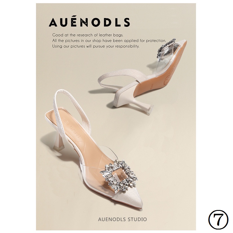 Giày Cao Gót Mũi Nhọn Màu Nude Trong Suốt Phối Khóa Vuông Thời Trang Cho Nữ
