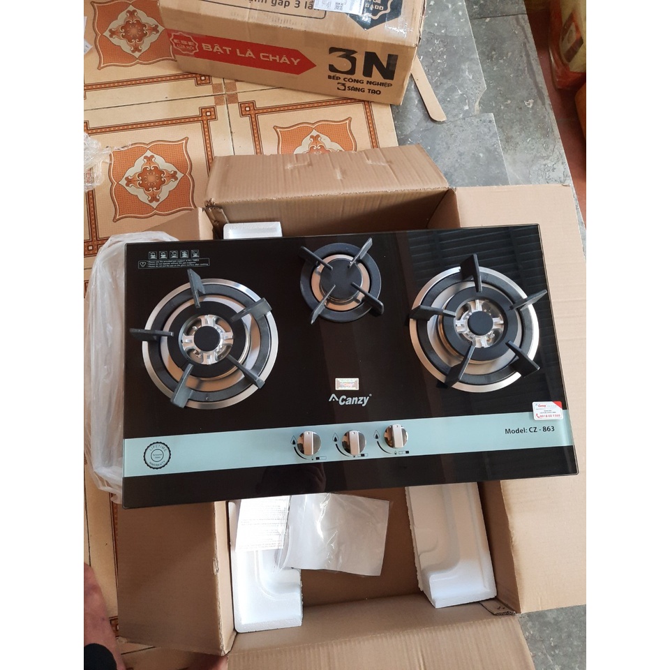 Bếp gas âm Canzy CZ-863 - Bếp gas âm 3 lò, Đánh lửa IC , Cảm ứng ngắt Gas tự động, Bảo Hành 3 Năm