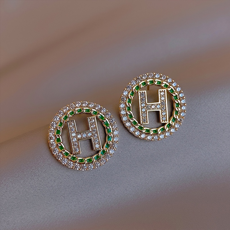 Khuyên Tai Chữ H Đính Đá Toàn Diện Hàn Quốc Mới