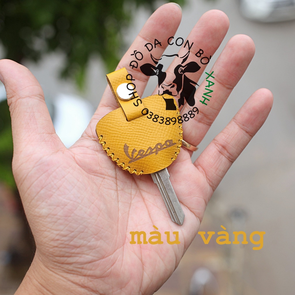 [Màu vàng] Bao Da Chìa Khóa Vespa, remote tìm xe handmade da thật