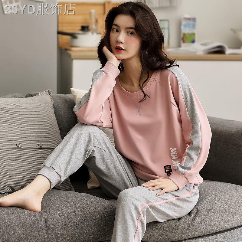 ❇Bộ đồ ngủ 100% cotton hai mặt dành cho nữ mùa xuân và mùa thu dài tay plus size Hàn Quốc bộ đồ mặc nhà cho học sinh vào