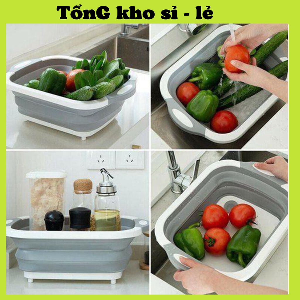 Chậu Gấp Gọn Kiêm Thớt Và Rổ Đựng Đa Năng Loại Lớn 3in1 Đa Năng Tiện Dụng 88011 Tổng Kho Sỉ vp88