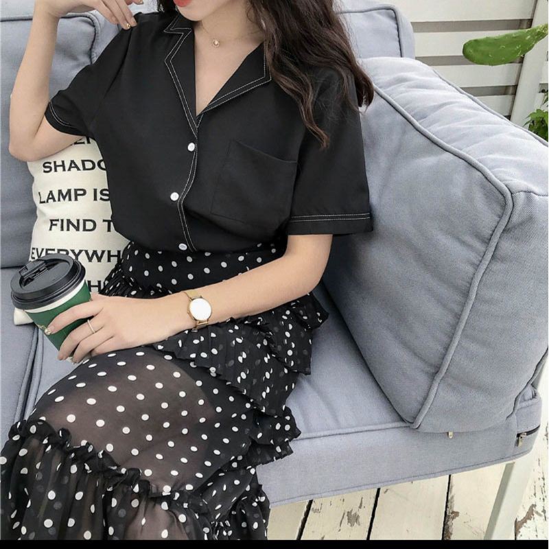 áo sơ mi cổ vest chỉ nổi vintage ảnh thật