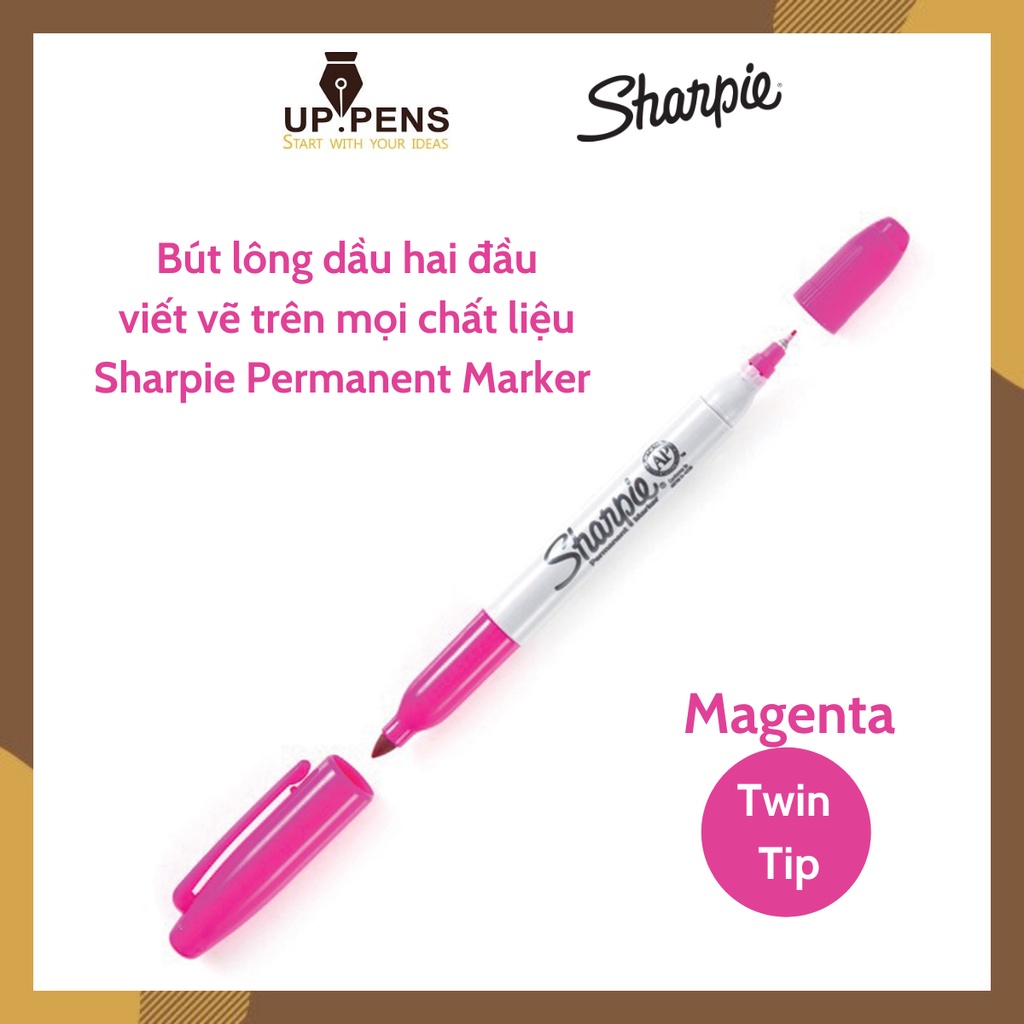 Bút lông dầu hai đầu viết vẽ trên mọi chất liệu Sharpie Permanent Marker Twin Tip – Màu hồng tím (Magenta)