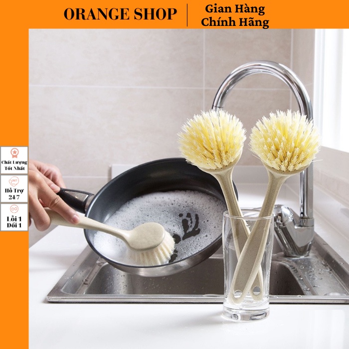 Chổi Cọ Xoong Nồi Cán Lúa Mạch Bàn Chải Chà Nồi Rửa Chén Đa Năng Orange Shop