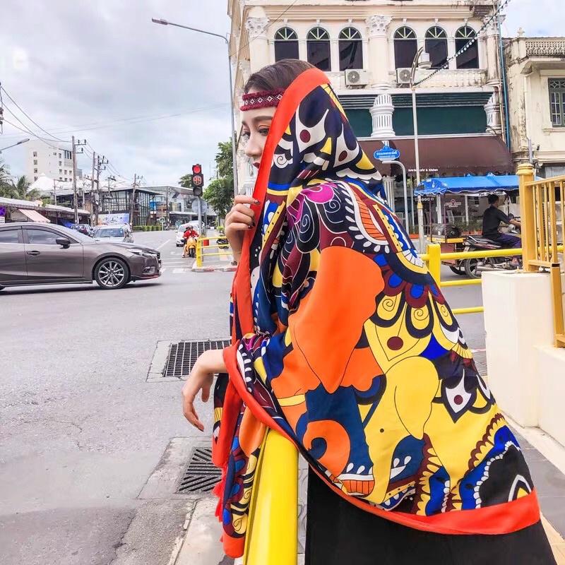 [Hàng Loại 1] Khăn Choàng Đi Biển Chống Nắng Hoạ Tiết Voi Vàng Chụp Ảnh Siêu Đẹp