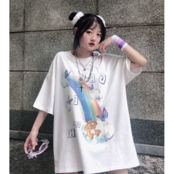 ÁO THUN, ÁO PHÔNG TAY LỠ UNISEX FORM RỘNG OVERSIZE CẦU VỒNG M385 KL SHOP HP SHOP THUYANHSHOP