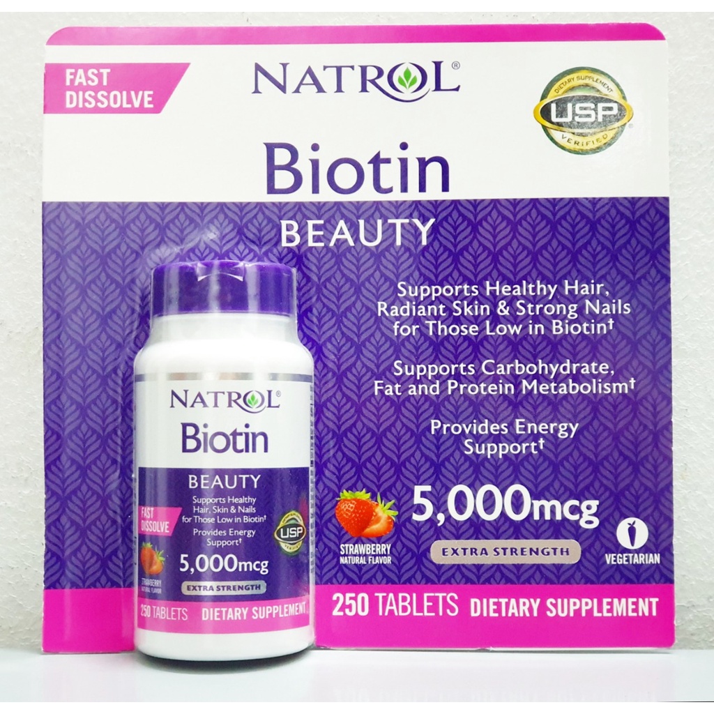 Viên Ngậm Hỗ Trợ Mọc Tóc Natrol Biotin 5000mcg chai 250 Viên từu mỹ - Biotin 5000 mcg