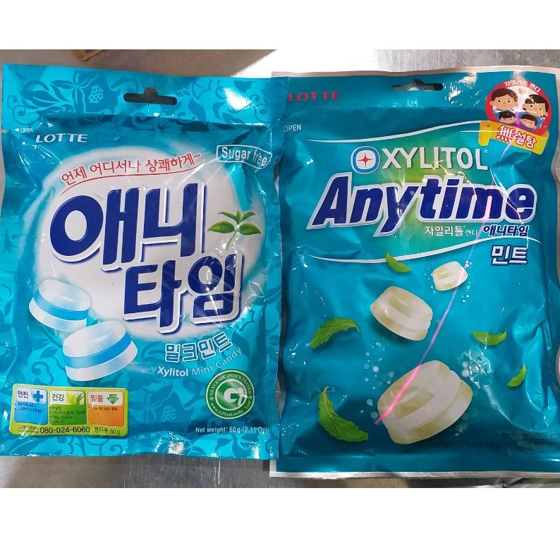Kẹo bạc hà Lotte Anytime bạc hà / chanh / mận đào Gói 60g