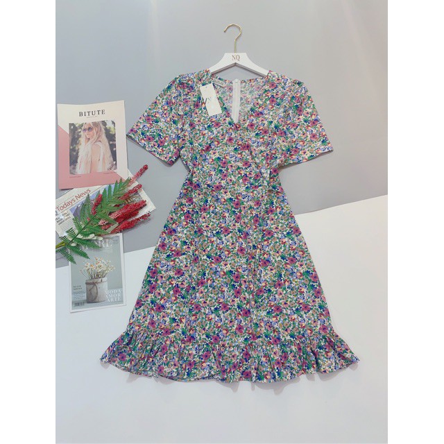 Bán sỉ váy hoa nhí tím cổ V bèo gấu 👗 ༷