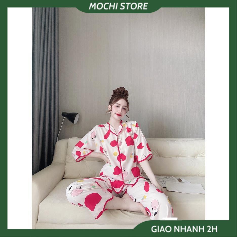 Bộ Ngủ MặC Nhà, Đồ Pijama Ngắn Tay Quần Dài Lượn Sóng Họa Tiết Bò Sữa Chất Lụa Mango Mềm Mịn, Form Dáng Rộng Rãi T | BigBuy360 - bigbuy360.vn