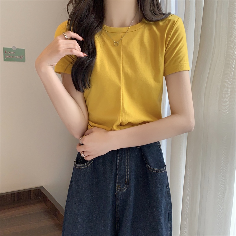 SUXI Áo Thun Tay Ngắn Cổ Tròn Màu Sắc Đơn Giản Thời Trang Mùa Hè Dễ Phối Đồ Dành Cho Nữ