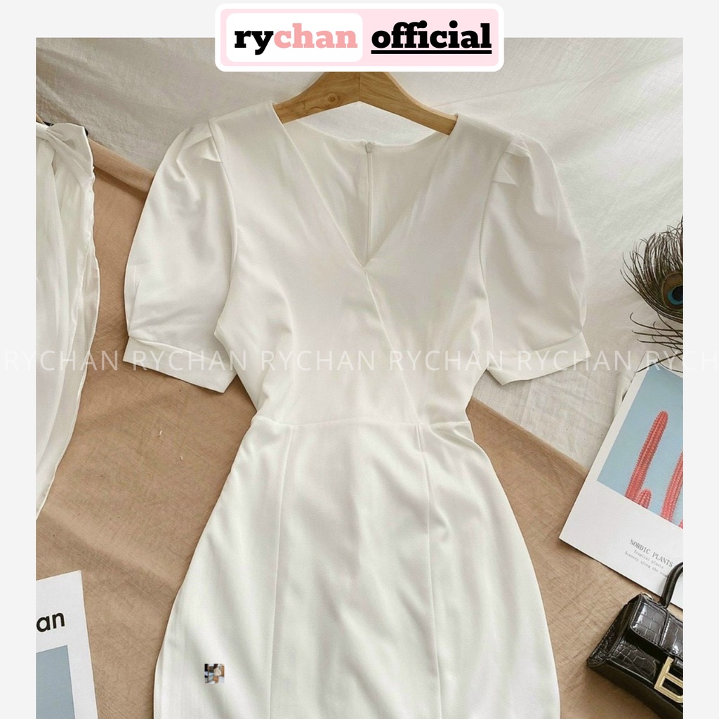 Đầm Đi Biển Maxi Trắng Đuôi Cá Đắp Cổ Tay Phồng Cột Lưng Lót Trong Dày Dặn [Ảnh Thật Cuối] - DM0107