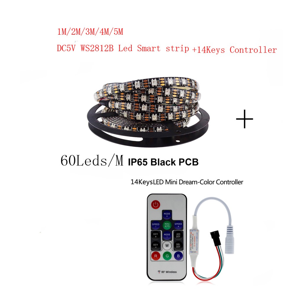 Dây Đèn Led 60 Bóng 1-5m Dc5v Ws2812b Ws2812 Ic Smart 5050 Rgb Chất Lượng Cao