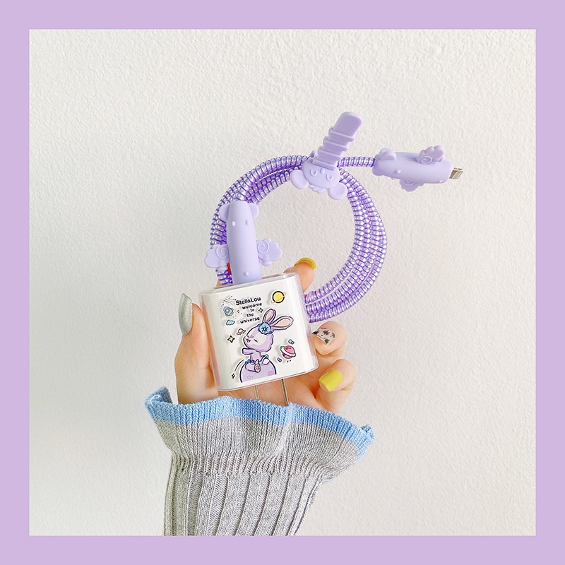 Miếng Dán Bảo Vệ Đầu Dây Cáp Sạc Màu Trong Suốt Hình Nhân Vật Hoạt Hình Dễ Thương