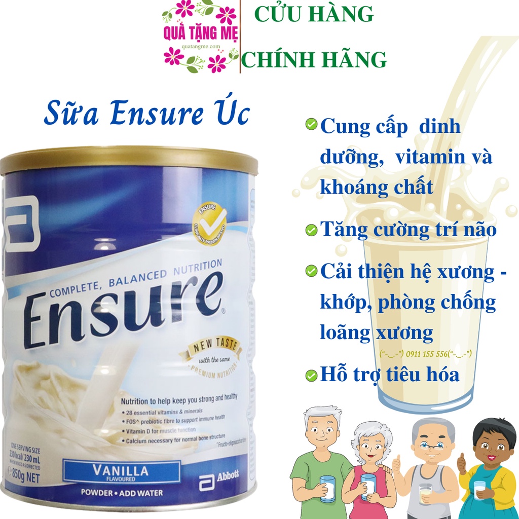 Sữa Ensure Abbott Hương Vanila 850g Của Úc Cung Cấp Dinh Dưỡng Chất Lượng, Bảo Vệ Sức Khỏe Toàn Diện