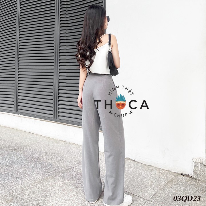 Quần ống rộng tây công sở trơn xám THOCA HOUSE hàng may thiết kế, vải chuẩn form cao cấp | BigBuy360 - bigbuy360.vn