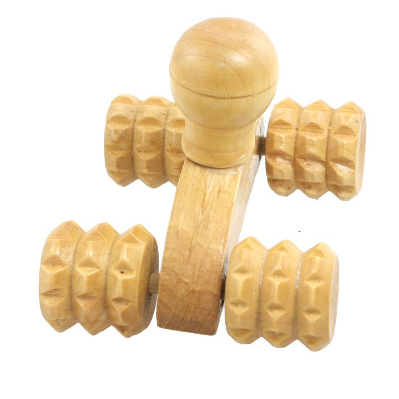 2 Pcs Wooden Massager: 1 Pcs Handmade Body Massage 4 Wheels Roller Massager & 1Pcs Non Slip Handle 2 Rollers Face Neck Relaxing Massager