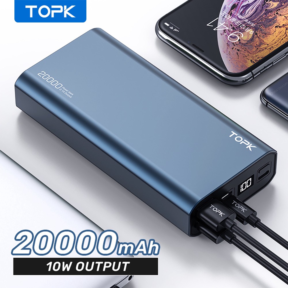 [Mã ELMS5 giảm 7% đơn 300K] Sạc Dự Phòng TOPK I2006 20000mAh Kỹ Thuật Số Hai Cổng Cắm Với Dung Lượng Cao - TopLink