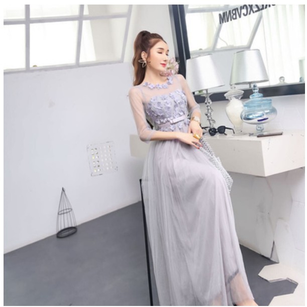 Đầm Dài Hở Lưng Phối Lưới Thời Trang Thanh Lịch Cho Nữ | BigBuy360 - bigbuy360.vn