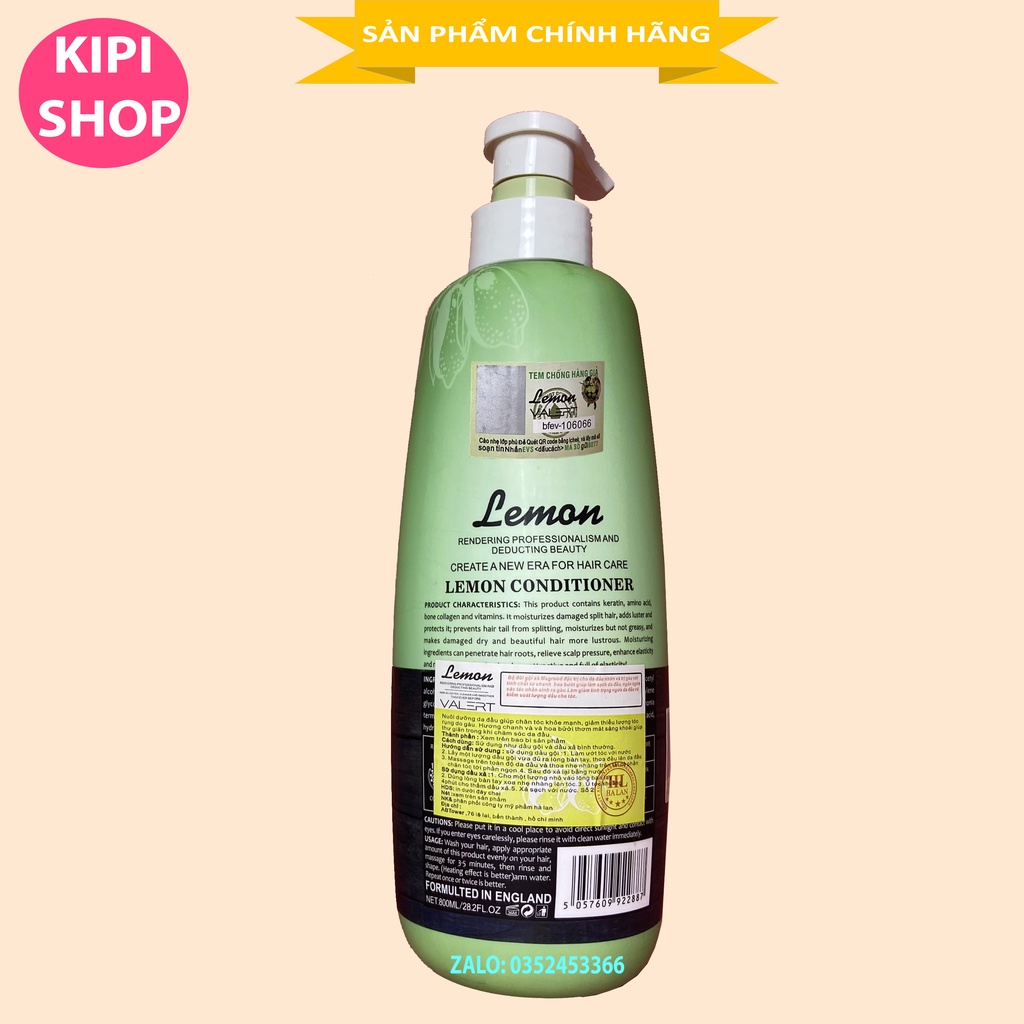 CẶP DẦU GỘI XẢ LEMON VALERT CHANH &amp; HOA BƯỞI 800ML X 2