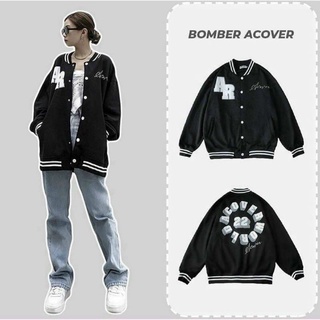 ÁO KHOÁC BOMBER nỉ PHỐI CHỮ THÊU CHU F XANH STYLE ULZZANG KUN