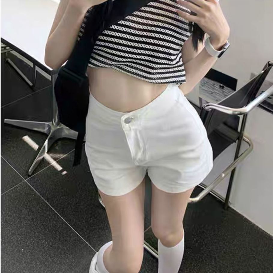 Quần short denim COZOK lưng cao co giãn kiểu dáng đơn giản thời trang