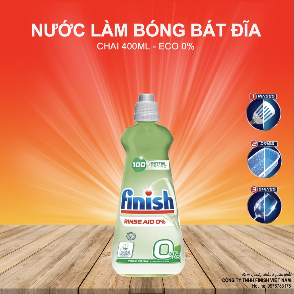 Nước Làm Bóng Bát Finish Eco Ngăn Đốm Nước Và Tạo Độ Sáng Bóng Cho Bát Đĩa Nhập Khẩu Châu Âu Chính Hãng Chai 400ml