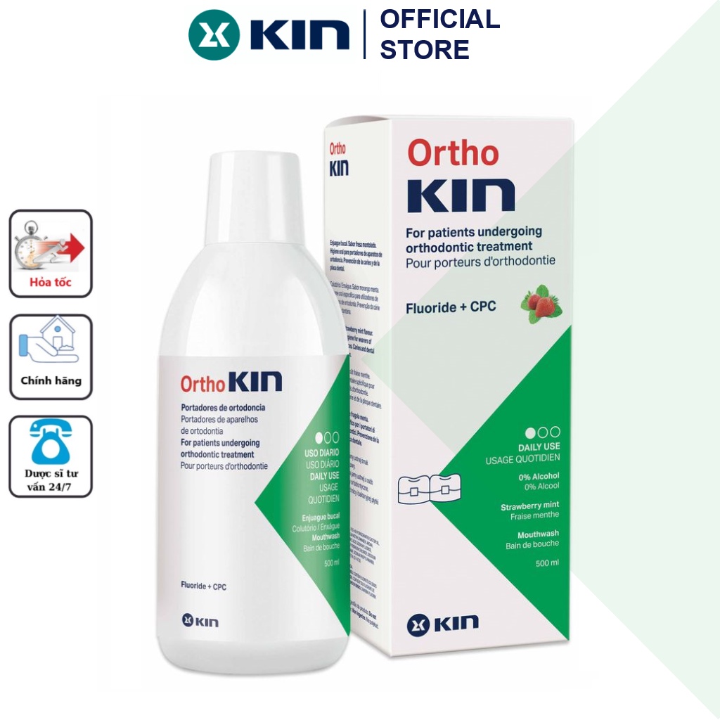 KIN | COMBO Chăm Sóc Răng Niềng ORTHOKIN ®: Nước Súc Miệng 500 ML + Kem Đánh Răng 95g - CHUYÊN DỤNG CHO RĂNG NIỀNG