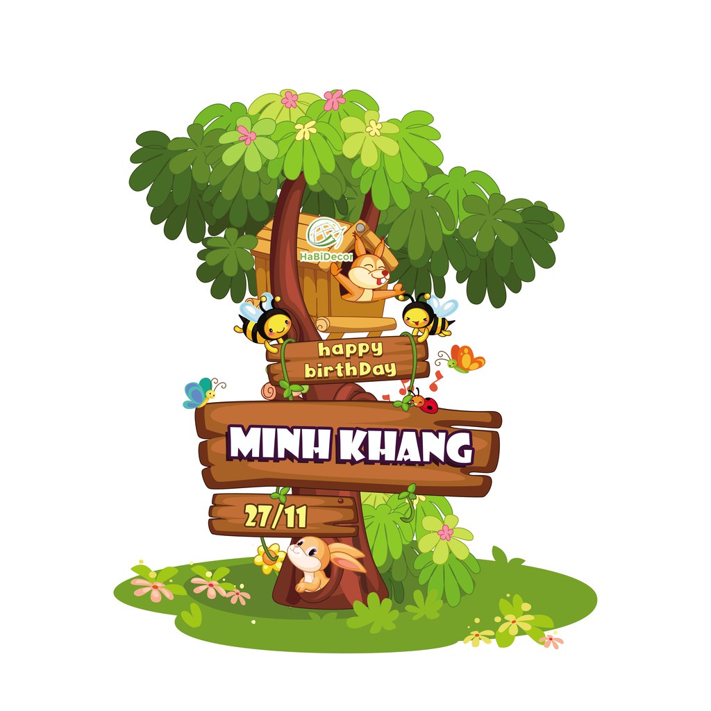 Cây welcome sinh nhật in tên, tuổi bé mẫu,trang trí party cao cấp, thiết kế đẹp