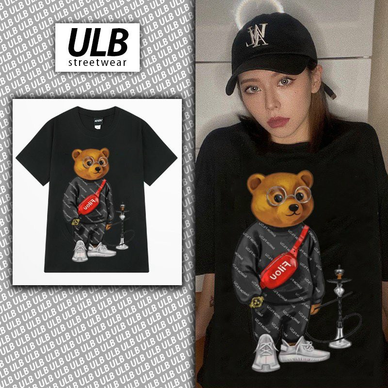 Áo thun nam nữ from rộng, áo phông unisex tay lỡ oversize phong cách Ulzang con gấu đeo túi đỏ A8