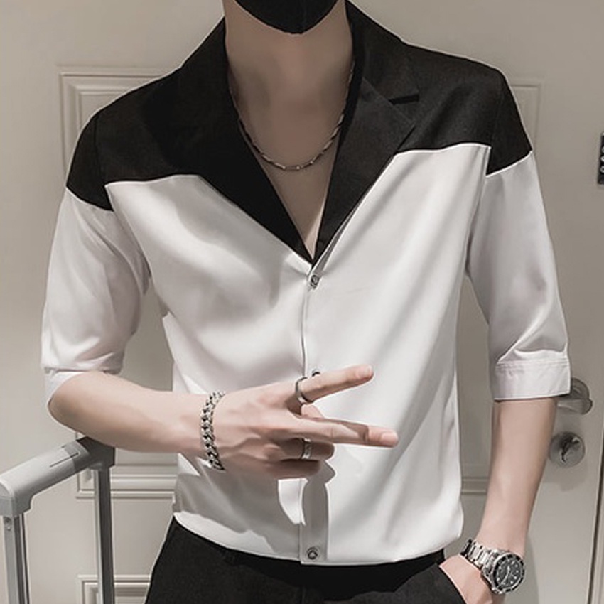 Áo sơ mi tay ngắn nam sơ mi cổ vest tay lỡ, chất vải lụa mịn chống nhăn phong cách trẻ trung độc lạ T1