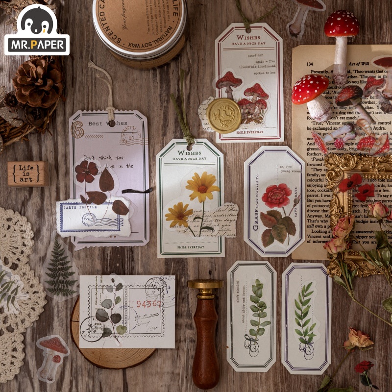 Set 40 Miếng Dán Trang Trí Sổ Tay / Nhật Ký Hình Hoa Lá Tự Nhiên