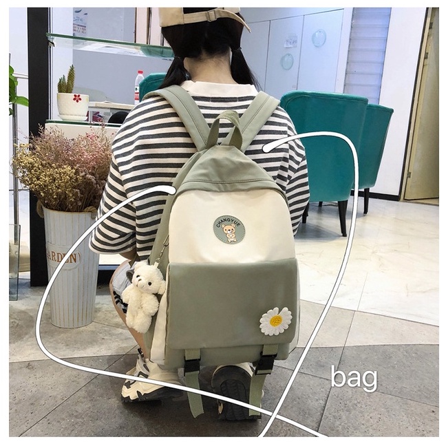 Balo nữ đi học nắp gập kèm móc bông cúc daisy dễ thương đáng yêu giá rẻ R7005