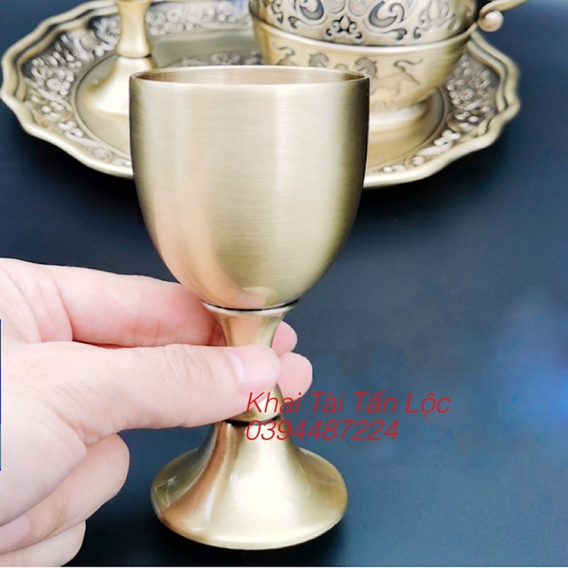 Bộ bình rượu song Long tranh châu và 2 ly bằng đồng kiểu cổ