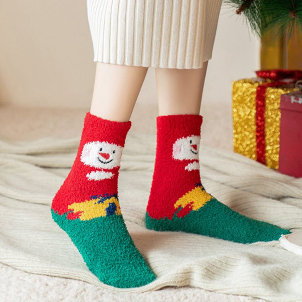 Vớ lông cừu san hô dày dặn thoáng khí họa tiết ông già noel tuần lộc thời trang Giáng sinh ấm áp dành cho nữ