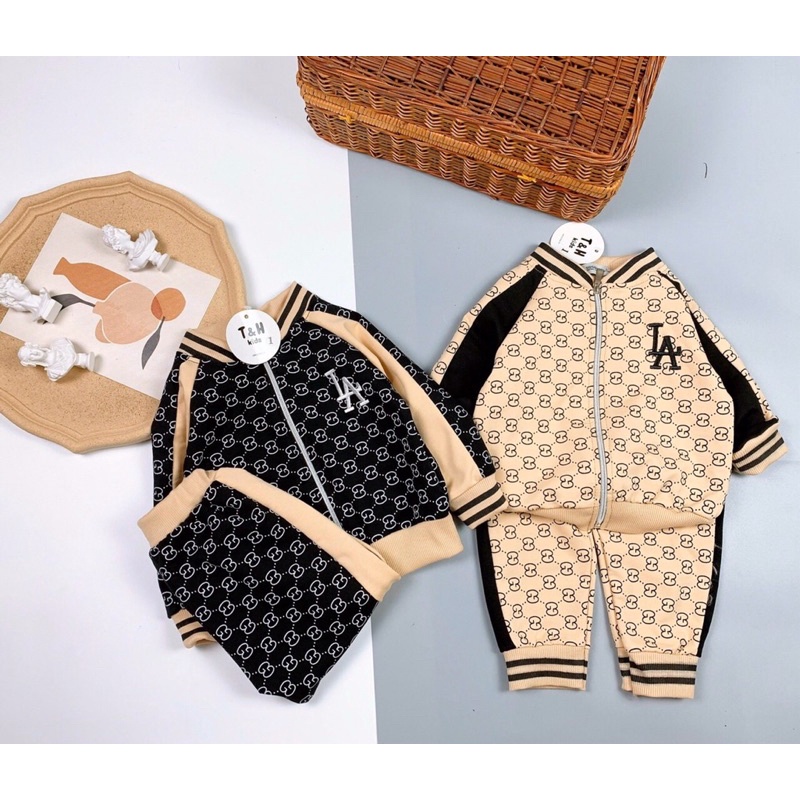 Set bộ nỉ áo khoá kéo mix quần cho bé trai