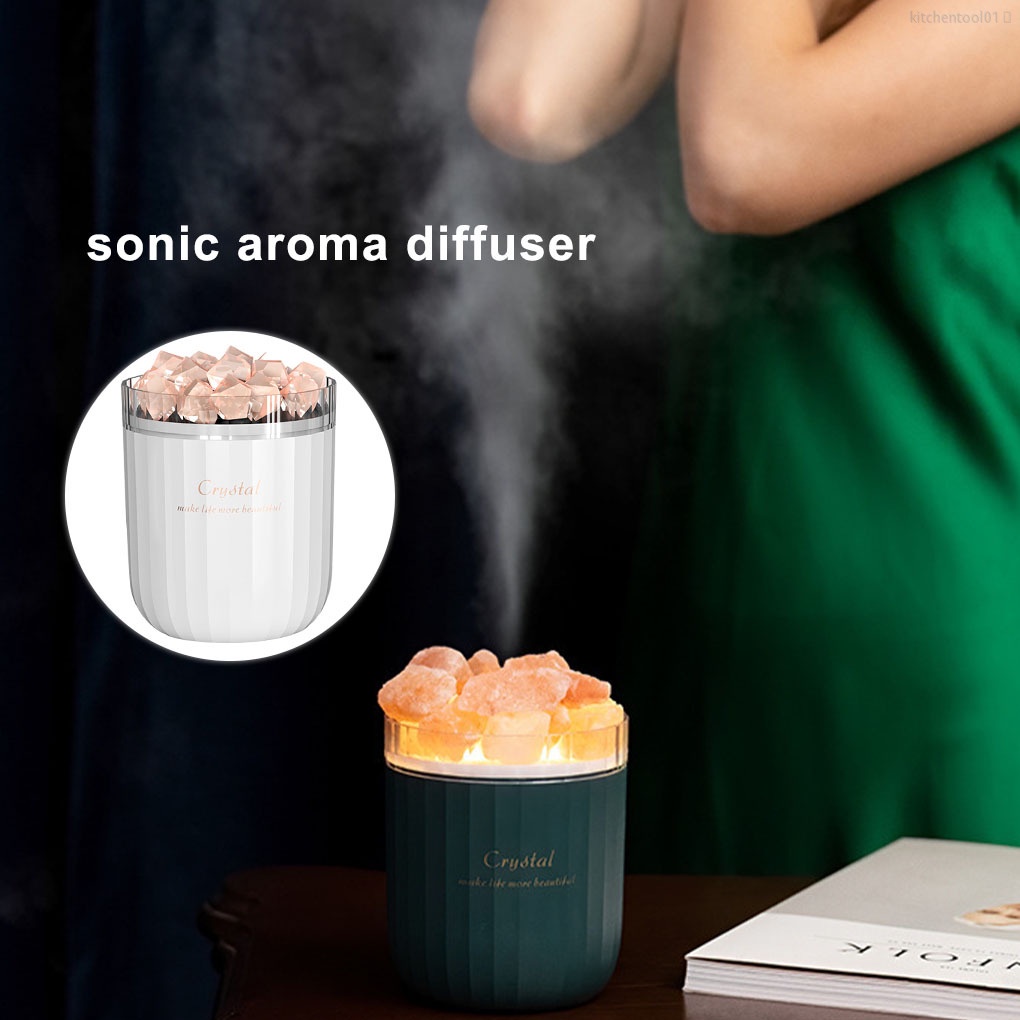 Máy tạo ẩm đèn LED phun sương tạo ẩm từ tinh thể muối khuếch tán hương thơm màu trắng thiết kế nhỏ gọn cho nhà bếp 01