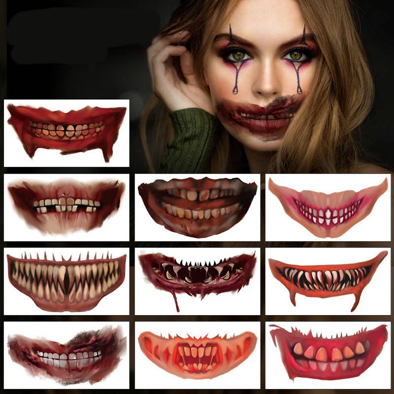 Hình Xăm Dán Miệng To Phong Cách Halloween 70X130Mm