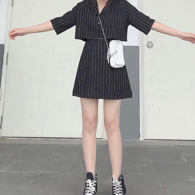Set chân váy + áo croptop (ảnh thật/sẵn)